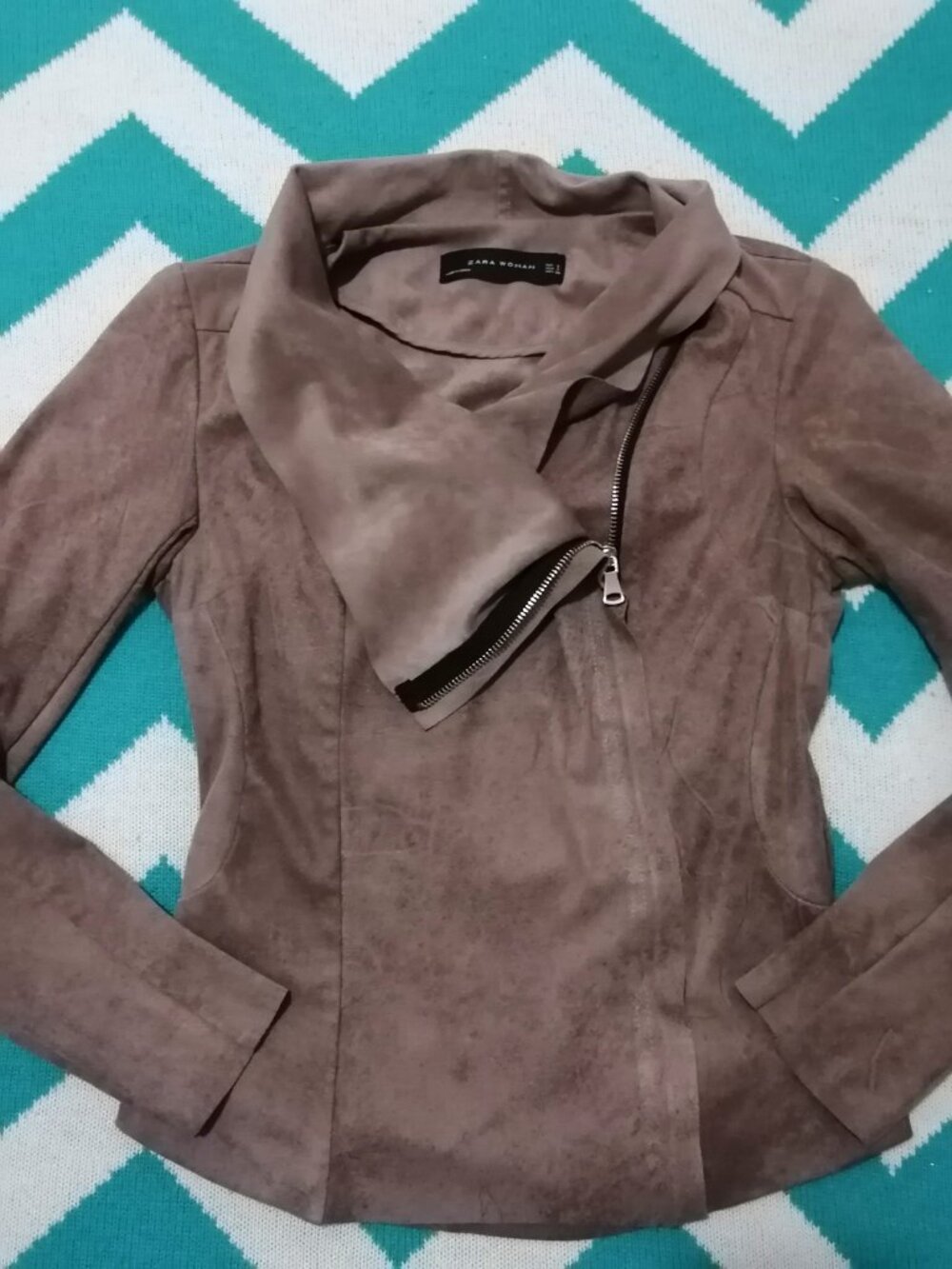 Zara Woman Faux Suede Asymmetrical Zip-Up Moto Jacket